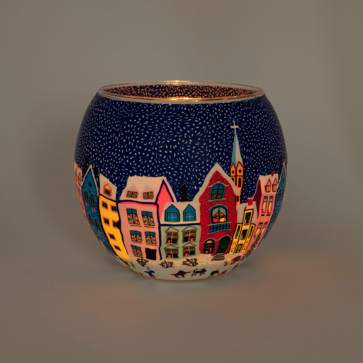 Lampion en verre coloré - Village d'hiver